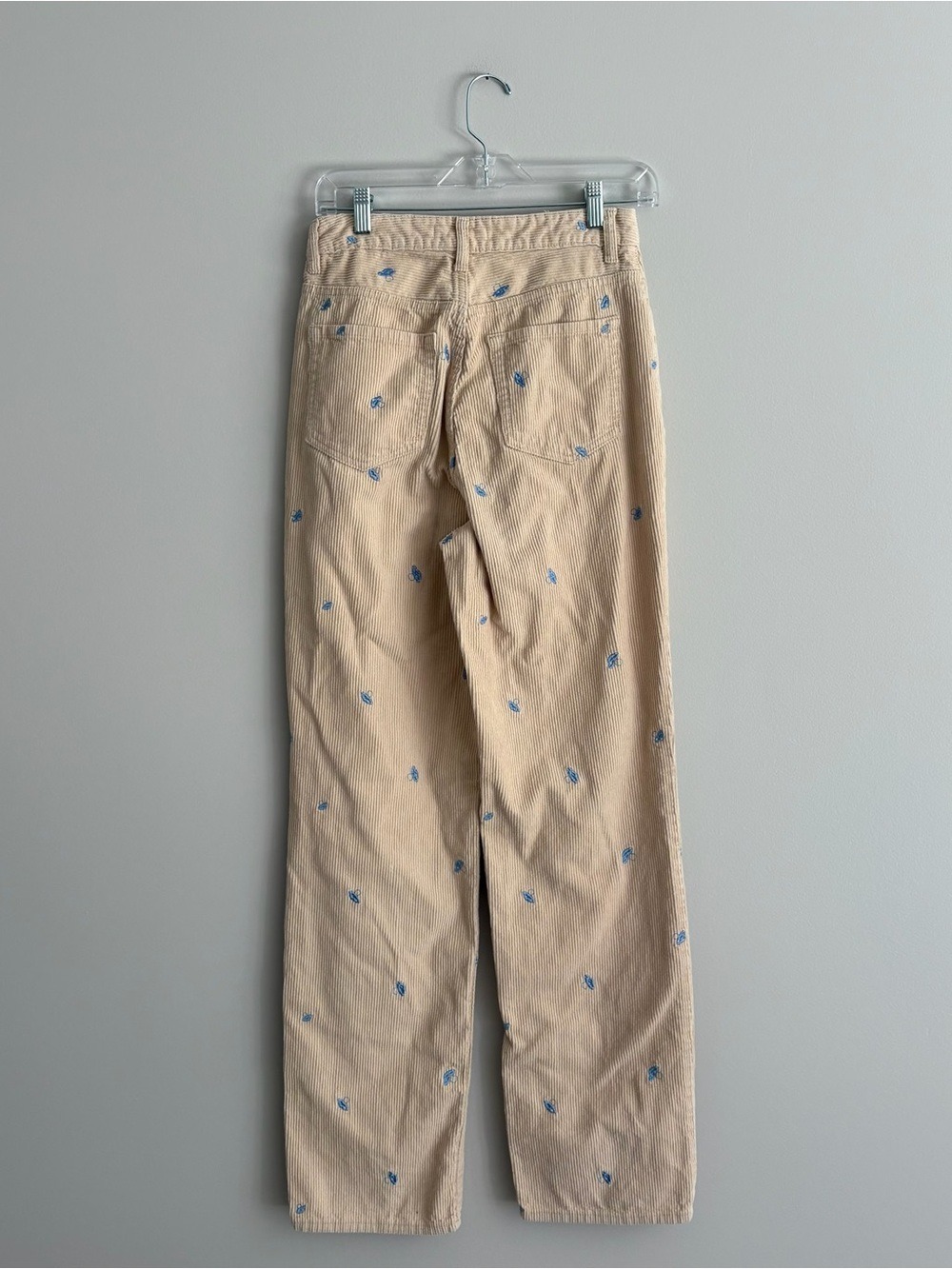 PacSun 90’s Boyfriend Straight-Leg Corduroy Pants with Blue Embroidery Mushrooms - Picture 3 of 6